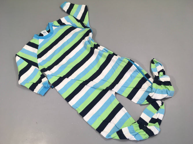 Pyjama jersey zippé bleu rayé blanc/vert, moins cher chez Petit Kiwi