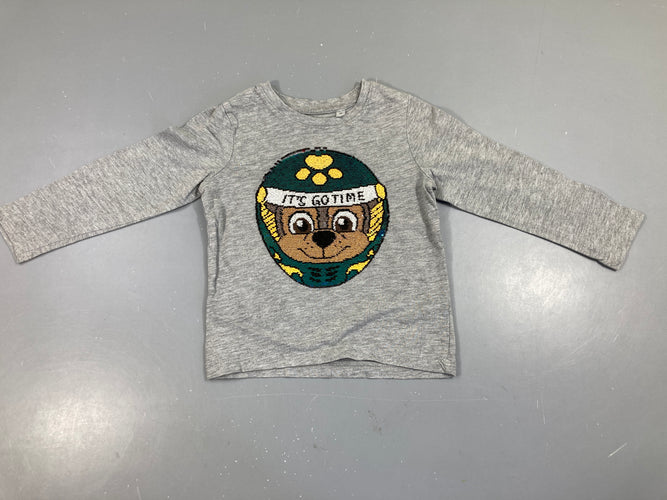 T-shirt m.l gris chiné Pat Patrouille sequins, moins cher chez Petit Kiwi