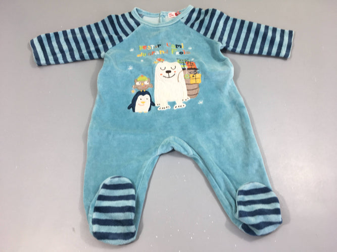 Pyjama velours bleu froid, moins cher chez Petit Kiwi