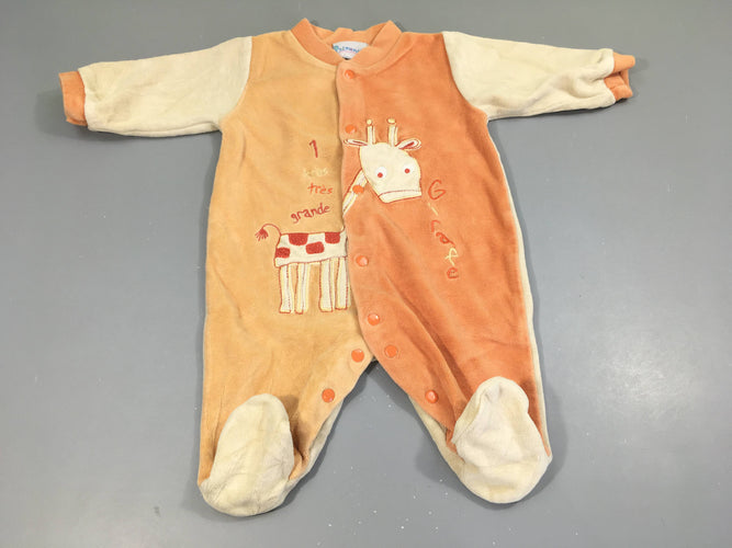Pyjama velours orange girafea, moins cher chez Petit Kiwi