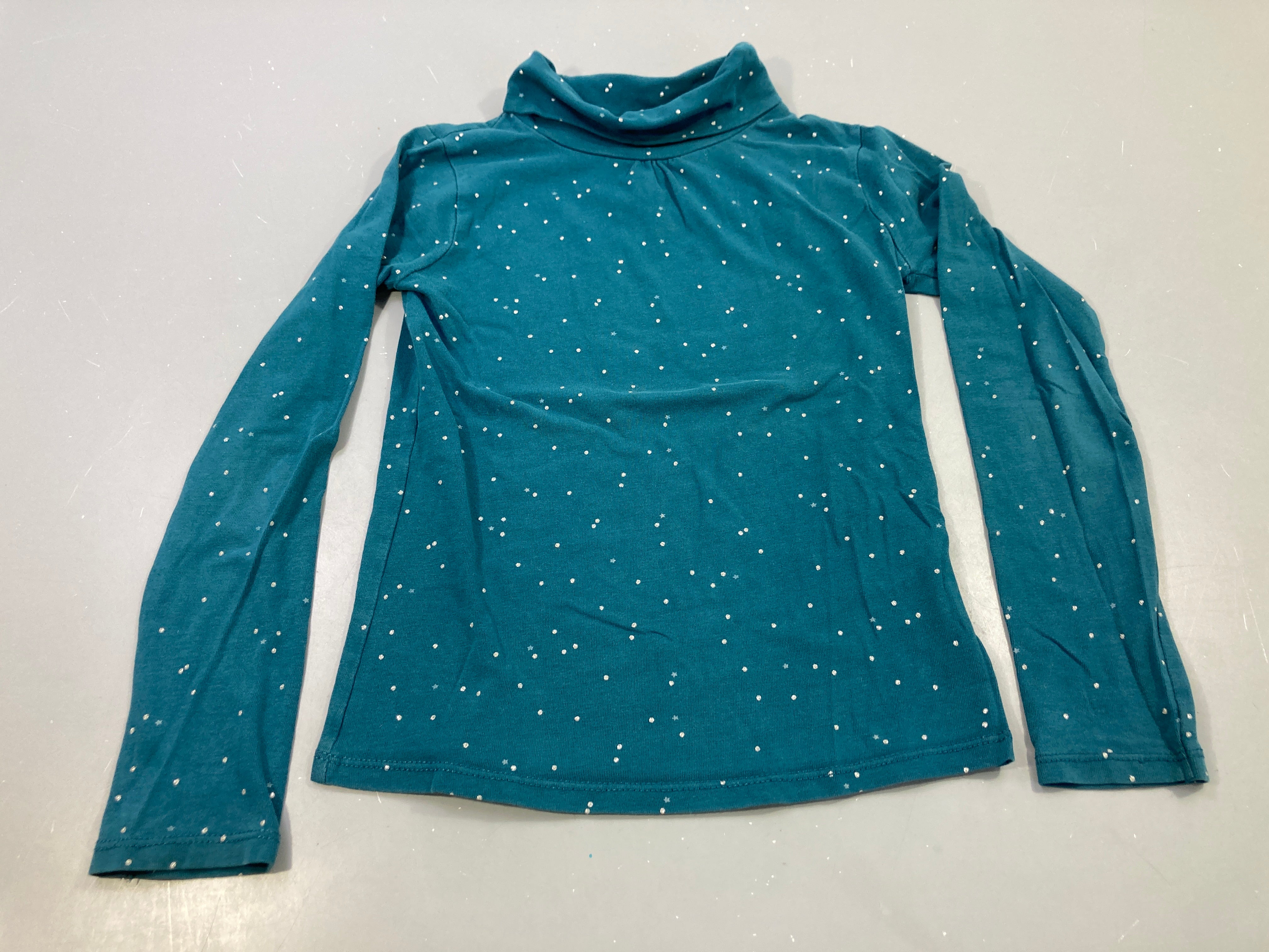 T-shirt m.l col roulé bleu canard, pois brillants