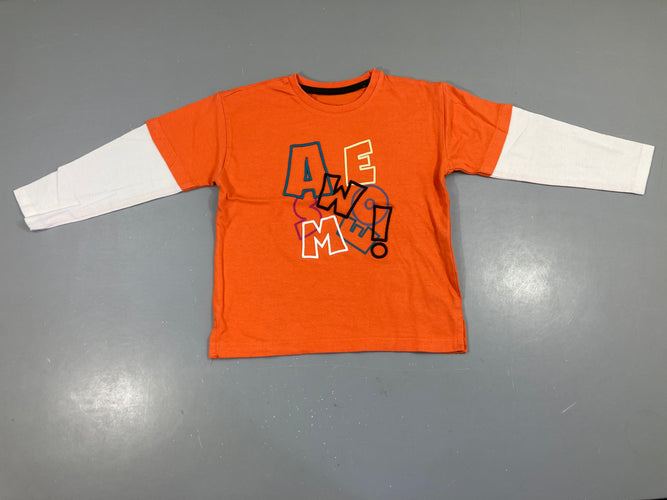 T-shirt m.l effet superposé orange-blanc Awesome, moins cher chez Petit Kiwi