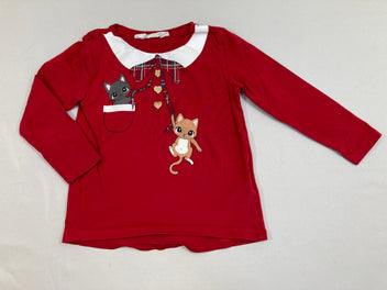 T-shirt m.l rouge chat poches-Petite tache bas manche G