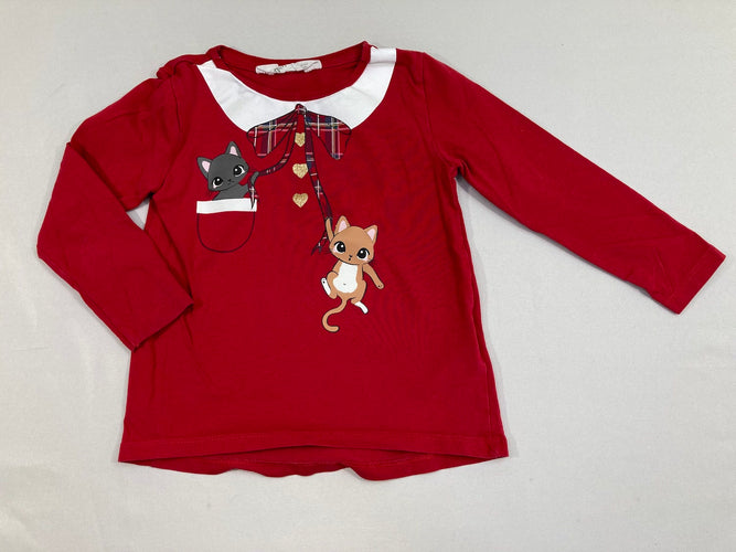 T-shirt m.l rouge chat poches-Petite tache bas manche G, moins cher chez Petit Kiwi