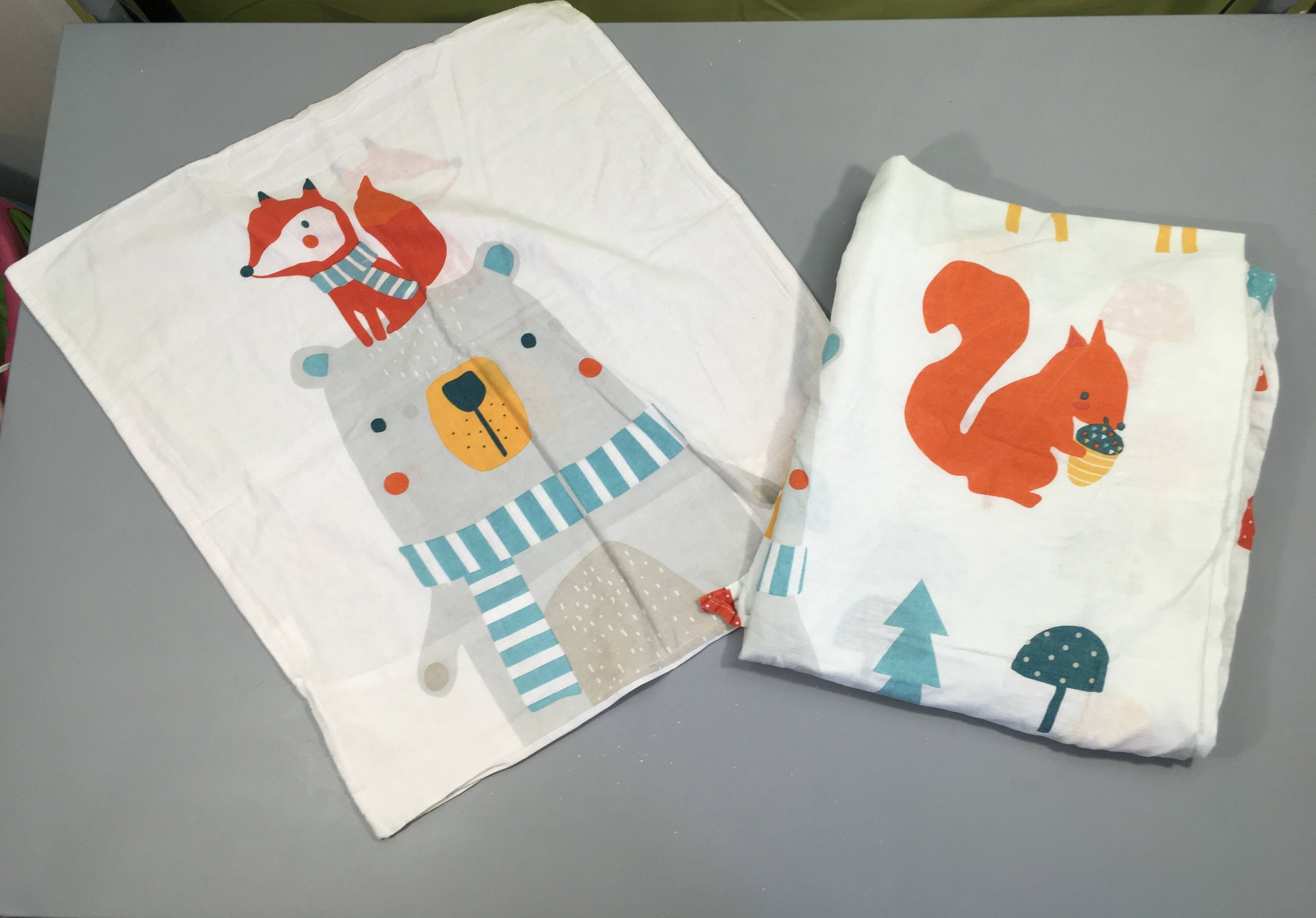 Housse de couette + taie blanc animaux ours, 120x160cm