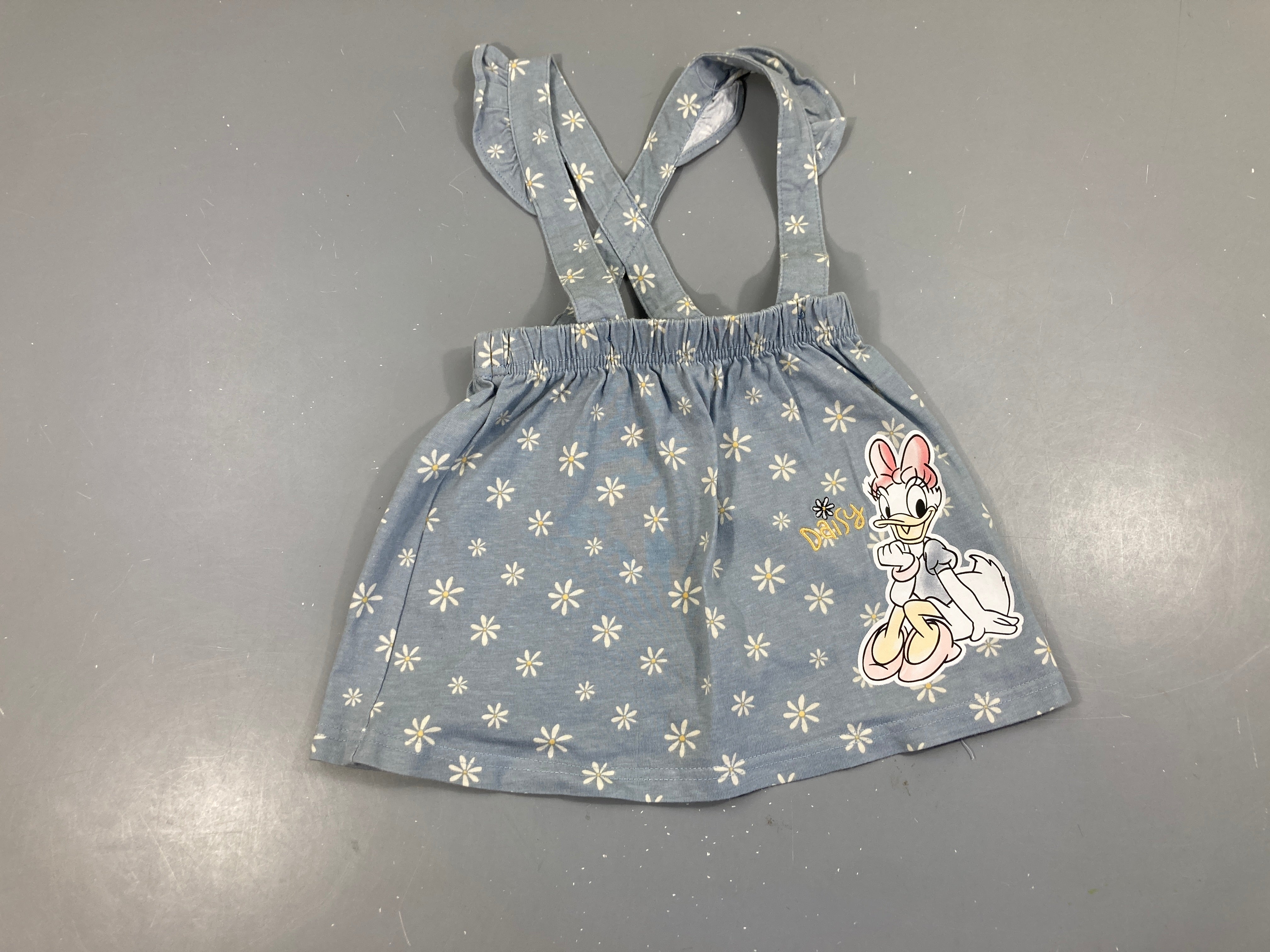 Jupe à bretelles jersey bleu clair paquerettes