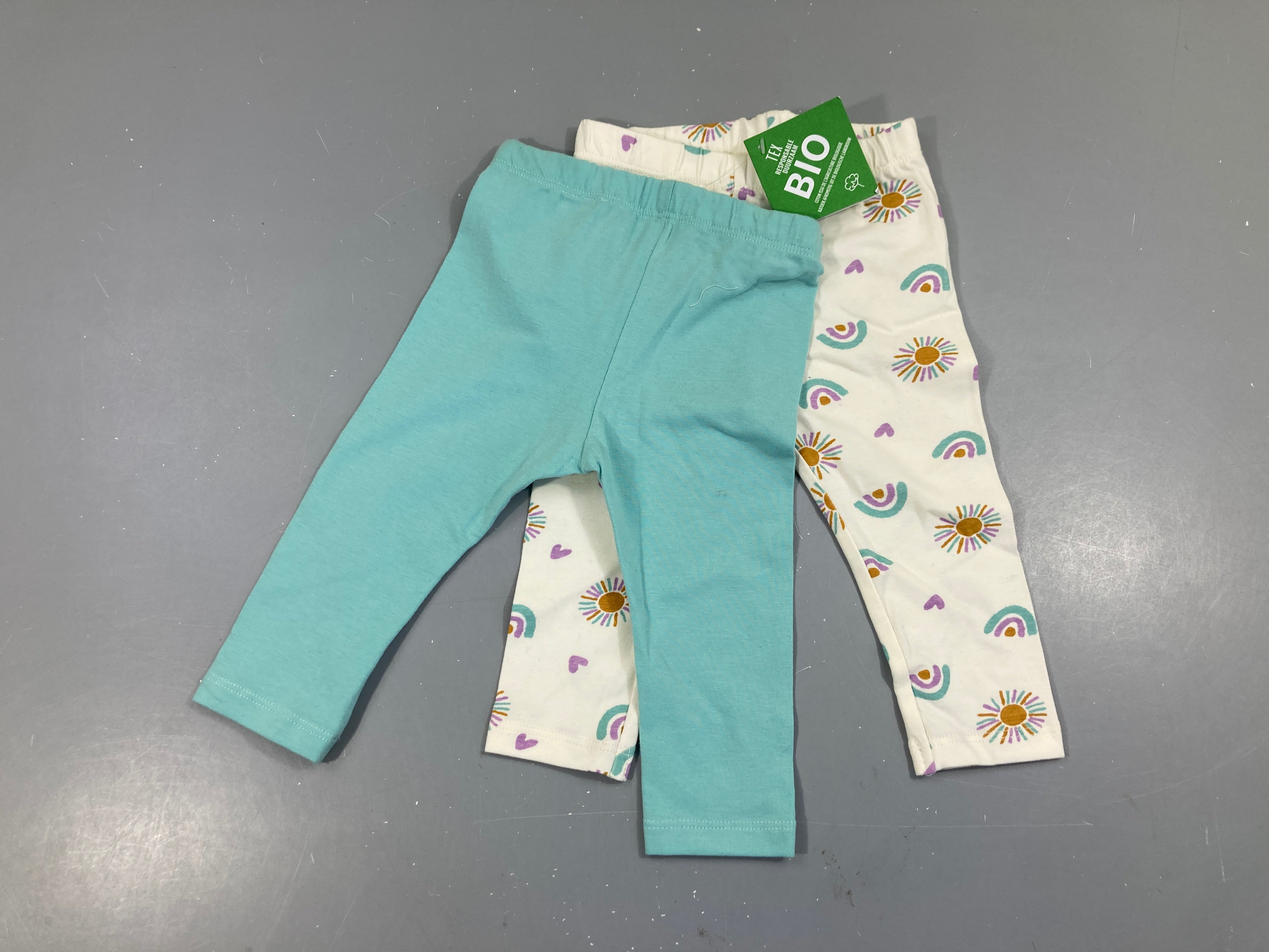 Neuf-2 Leggings coton Bio écru soleil/turquoise
