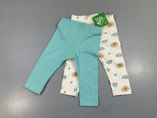 Neuf-2 Leggings coton Bio écru soleil/turquoise, moins cher chez Petit Kiwi