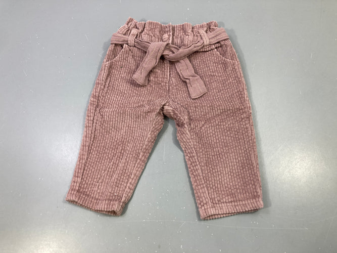 Pantalon velours côtelé rose ceinture, moins cher chez Petit Kiwi