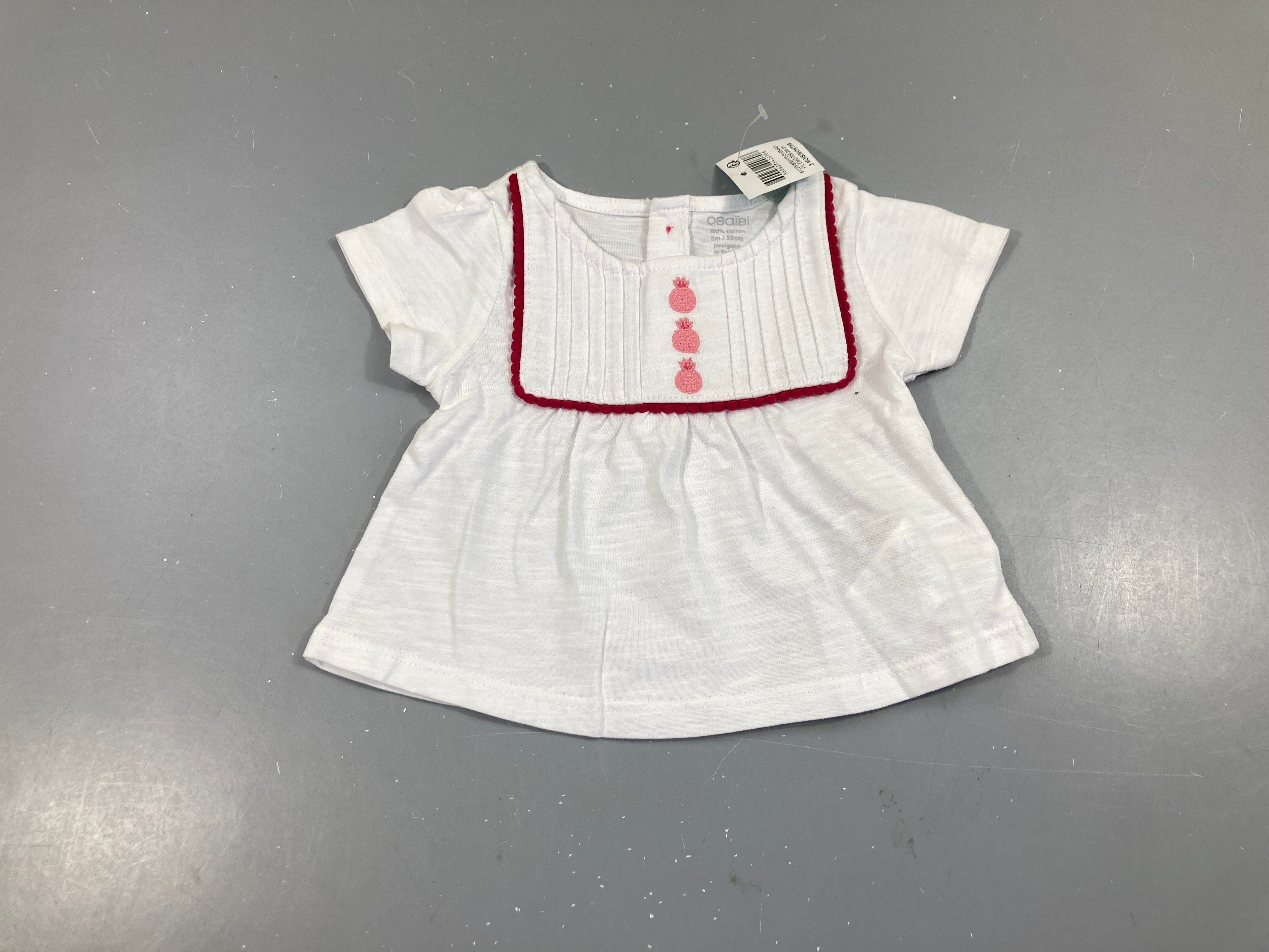 Neuf-T-shirt m.c blanc ananas roses