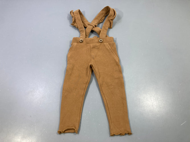Pantalon bretelles molleton camel boutonné, moins cher chez Petit Kiwi
