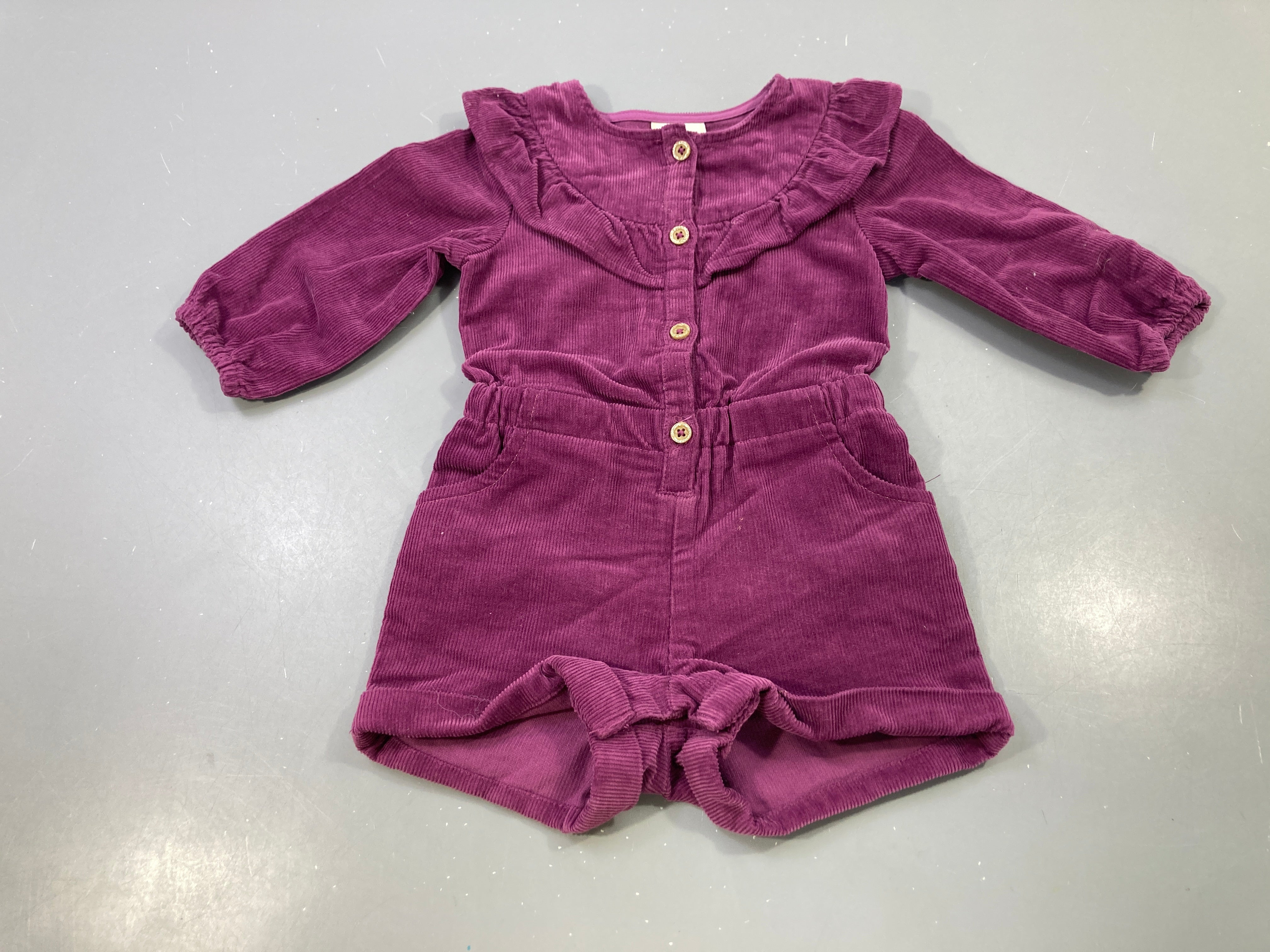 Combishort m.l velours côtelé prune boutonné