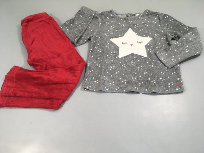 Pyjama 2pcs velours gris/rouge étoile, moins cher chez Petit Kiwi