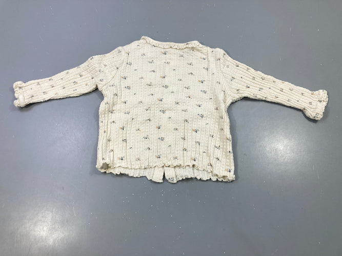 T-shirt m.l côtes écru fleuri volants, moins cher chez Petit Kiwi