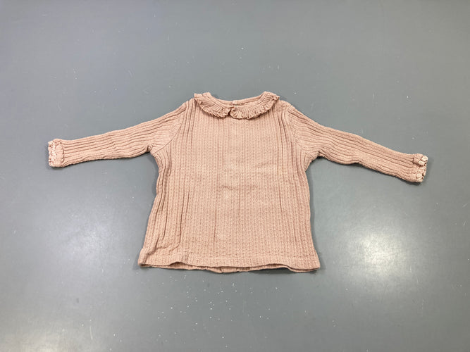T-shirt m.l côtes rose col volanté, moins cher chez Petit Kiwi