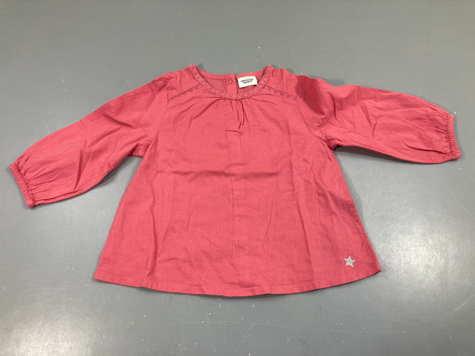 Blouse ml rose broderie épaules, moins cher chez Petit Kiwi