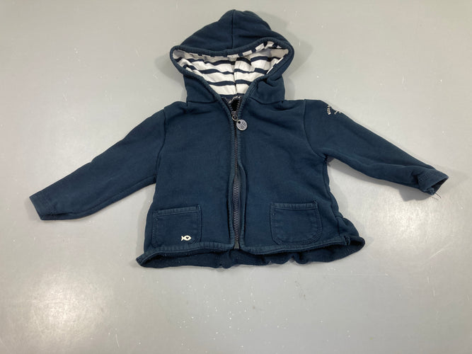 Sweat zippé à capuche bleu foncé légèrement délavé poches, moins cher chez Petit Kiwi