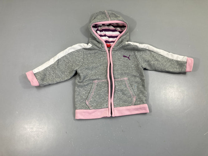 Sweat zippé à capuche gris bords roses Puma, moins cher chez Petit Kiwi