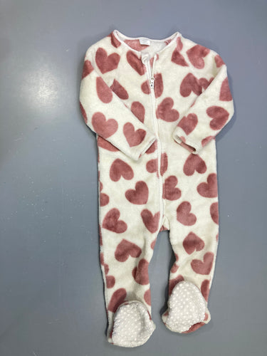 Surpyjama polaire écru coeurs rose zippé, moins cher chez Petit Kiwi