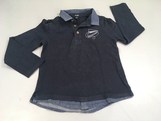 Polo m.l jersey bleu marine, légèrement bouloché, moins cher chez Petit Kiwi