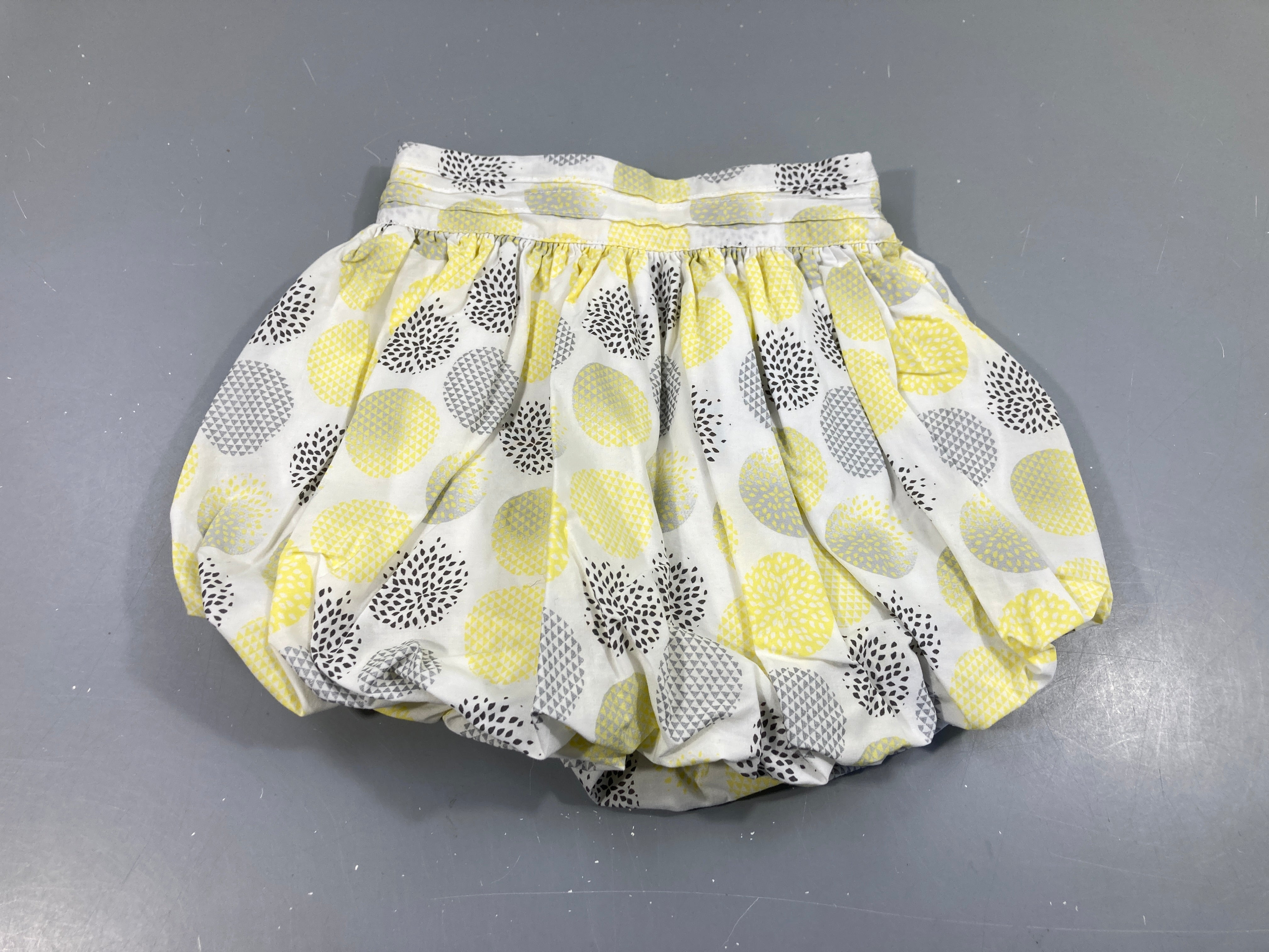 Jupe boule blanche motifs ronds jaunes-gris