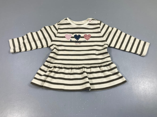 Robe m.l jersey molleton beige rayé taupe coeurs, moins cher chez Petit Kiwi