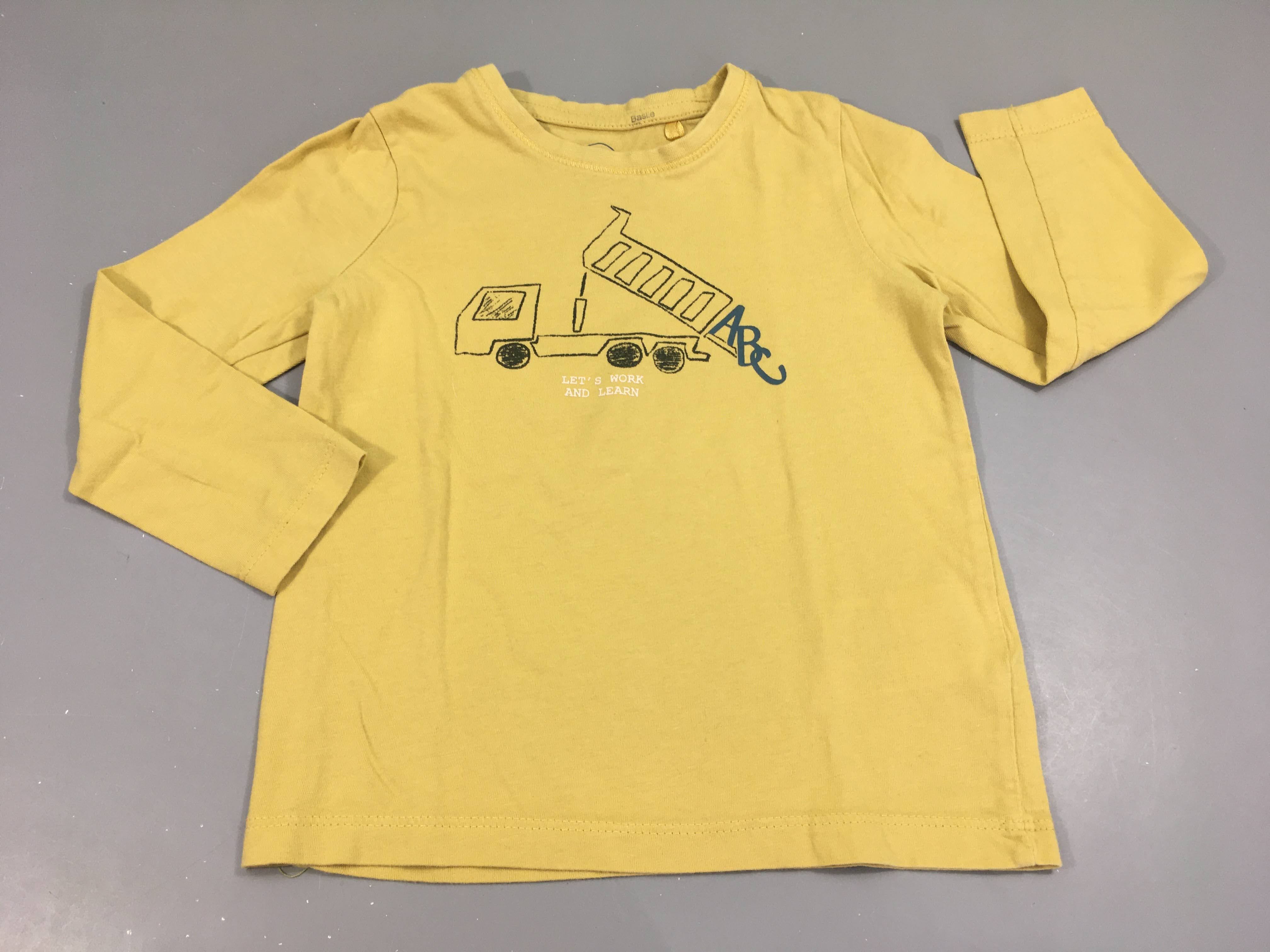 T-shirt m.l jaune camion, légèrement bouloché