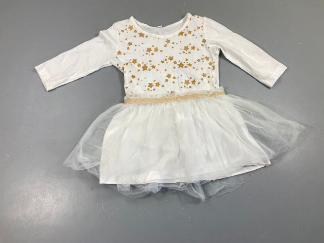 Robe m.l blanc étoiles dorées tulle bas, moins cher chez Petit Kiwi
