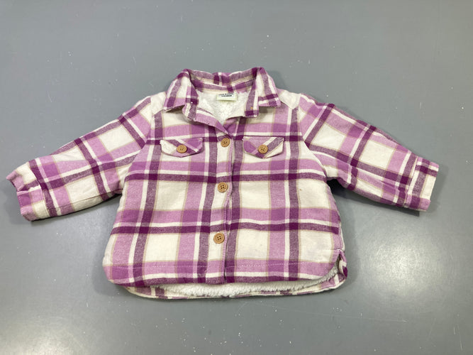 Chemise flanelle doublée sherpa carreaux violet, boulochée, moins cher chez Petit Kiwi