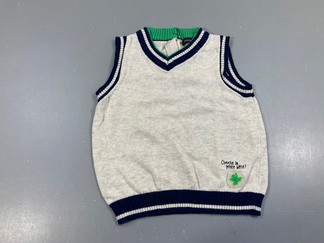 Pull s.m gris bords bleu rayé  blanc vert col 100%coton, moins cher chez Petit Kiwi