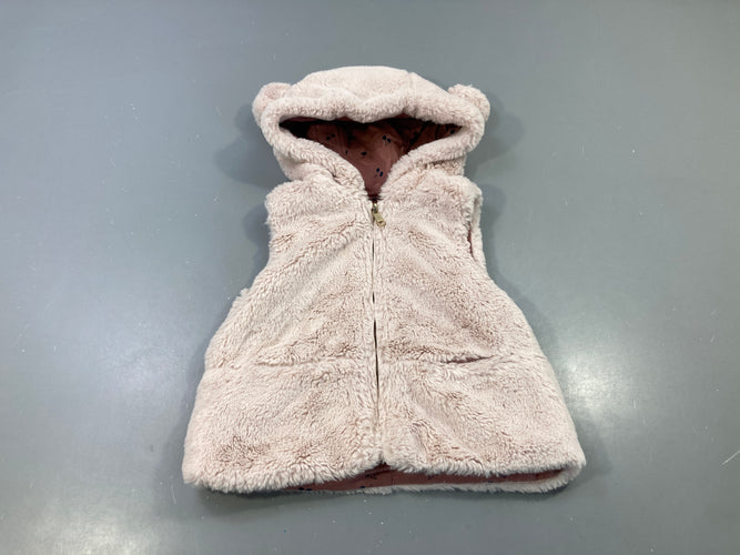 Gilet fausse fourrure s.m rose capuche zippé, moins cher chez Petit Kiwi