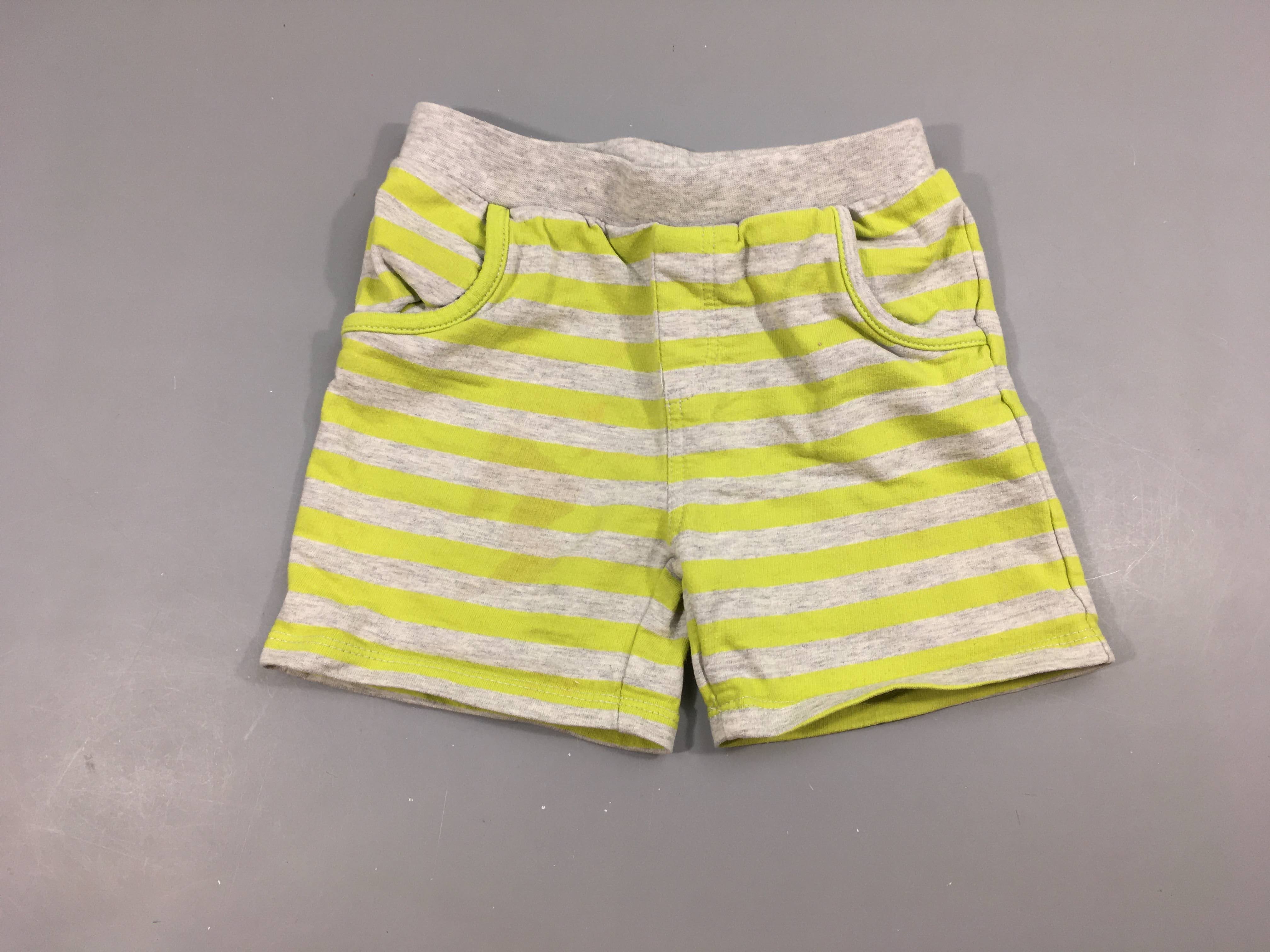 Bermuda molleton gris rayé vert clair-Légèrement bouloché