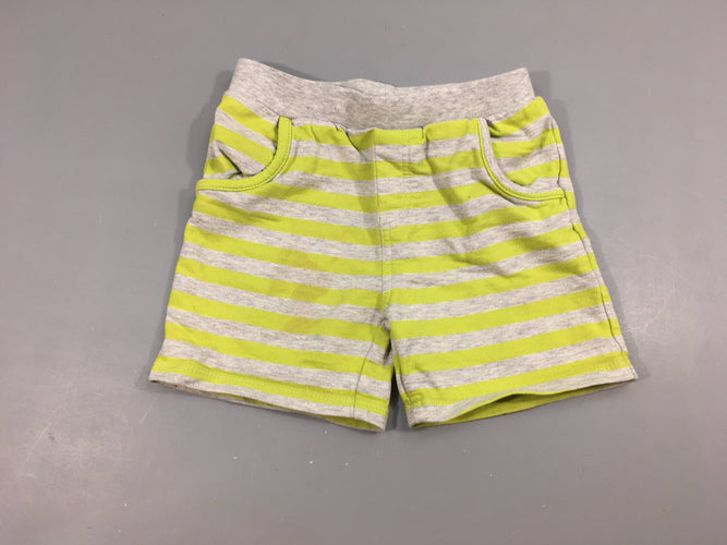 Bermuda molleton gris rayé vert clair-Légèrement bouloché, moins cher chez Petit Kiwi