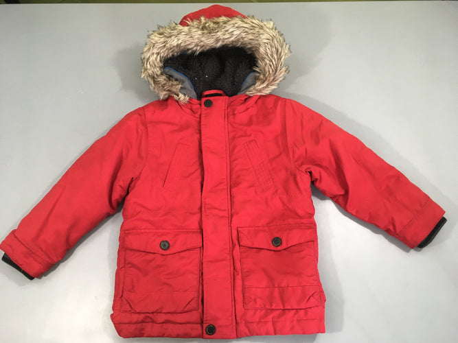 Veste ouatinée rouge à capuche fausse fourrure, moins cher chez Petit Kiwi