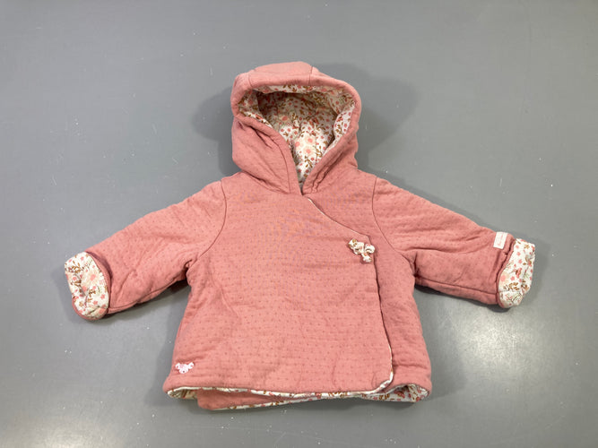 Veste capuche rose fleurie matelassée, moins cher chez Petit Kiwi