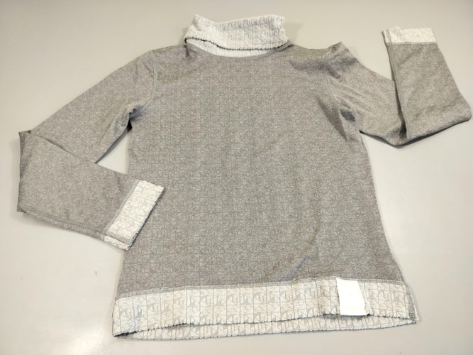 T-shirt m.l col roulé gris texturé. Pas de taille indiquée, estimée 14a, moins cher chez Petit Kiwi
