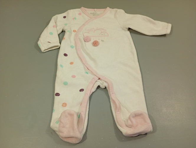 Pyjama velours blanc à pois  sur le côté "Sweet dream", moins cher chez Petit Kiwi