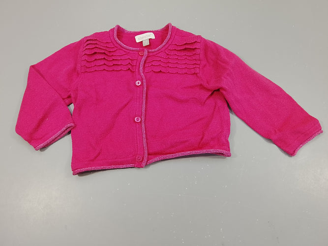 Gilet rose, froufrous sur le dessus, moins cher chez Petit Kiwi