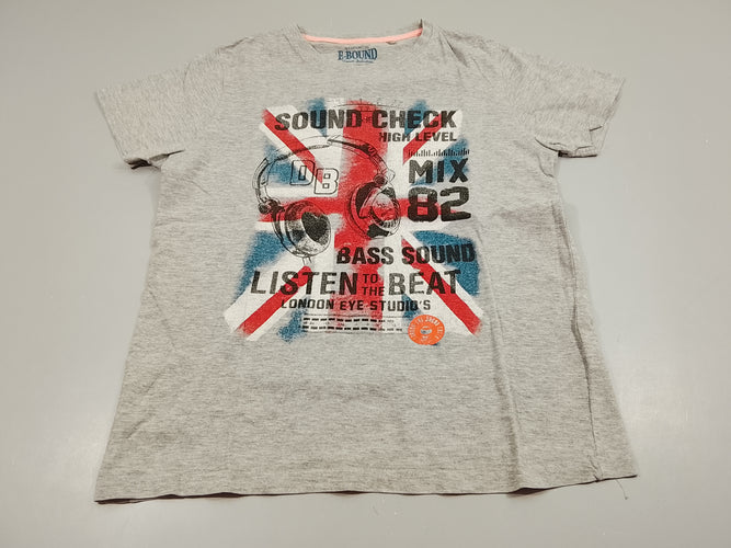 T-shirt m.c gris flammé, drapeau britannique, casque audio "Sound check", moins cher chez Petit Kiwi