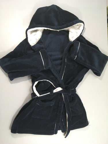 Peignoir à capuche velours bleu foncé, moins cher chez Petit Kiwi