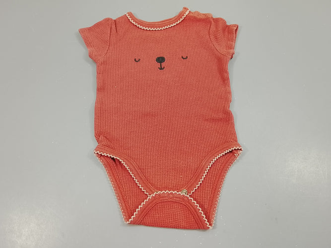 Body m.c  gaufré, couleur brique, tête d'ours, moins cher chez Petit Kiwi