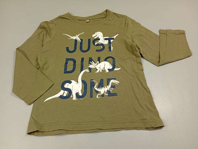 T-shirt m.l kaki, dinosaures " just dino some", moins cher chez Petit Kiwi