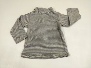 T-shirt m.l col roulé  noir rayé blanc