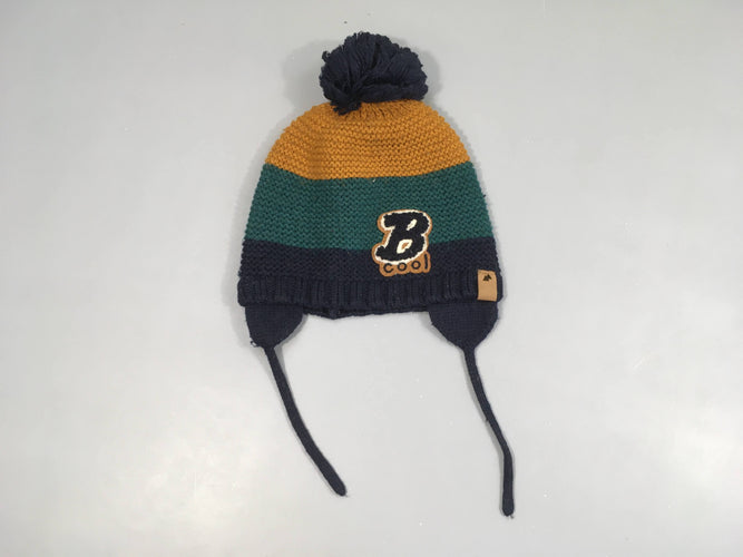 Bonnet mailles brun-vert-bleu foncé B cool, moins cher chez Petit Kiwi