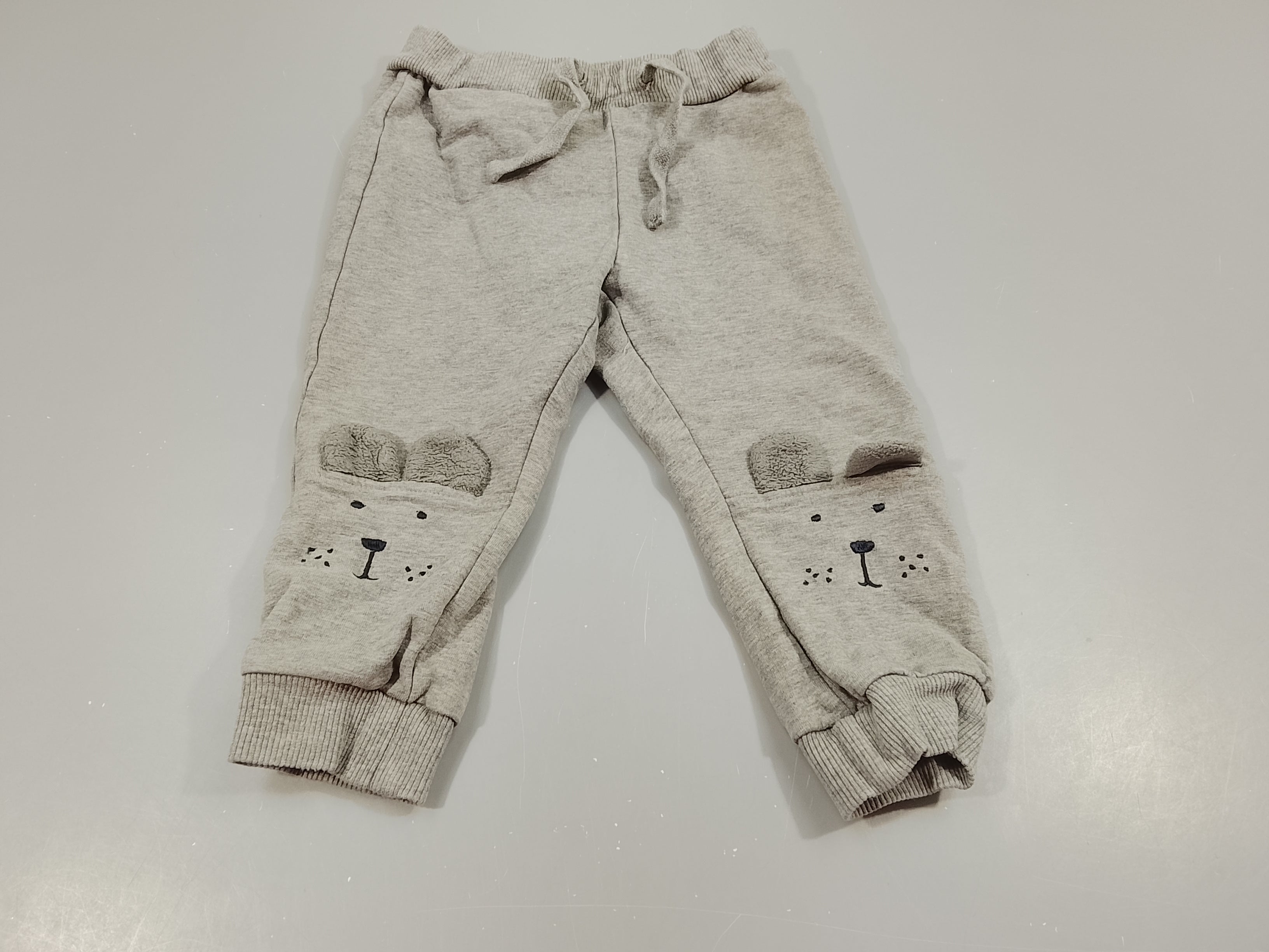 Pantalon  jogging gris flammé taille et chevilles élastiques  faces d'ours imprimés genoux