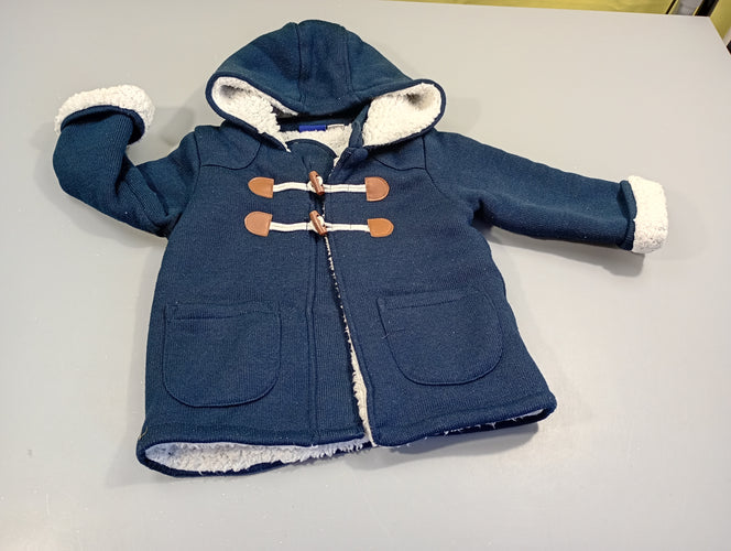 Gilet veste bleu marine à capuche , intérieur moutonné , légèrement bouloché, moins cher chez Petit Kiwi