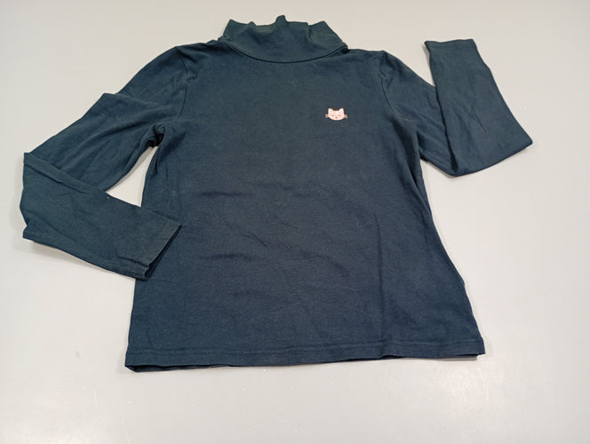 T-shirt m.l col roulé bleu marine , tête de chat rose pailleté, moins cher chez Petit Kiwi