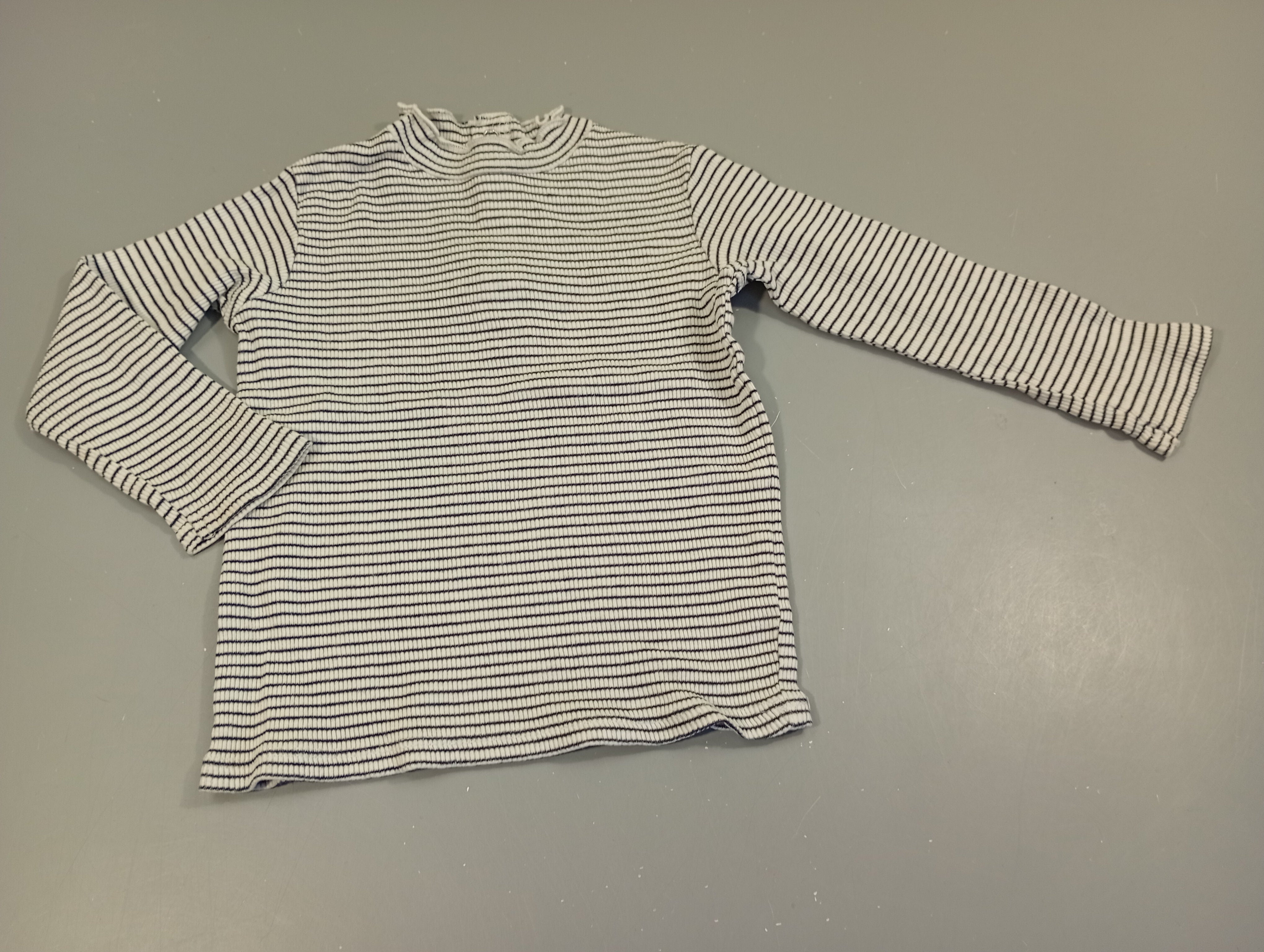 T-shirt m.l  petit col roulé côtelé blanc rayé bleu marine