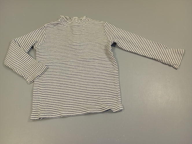 T-shirt m.l  petit col roulé côtelé blanc rayé bleu marine, moins cher chez Petit Kiwi