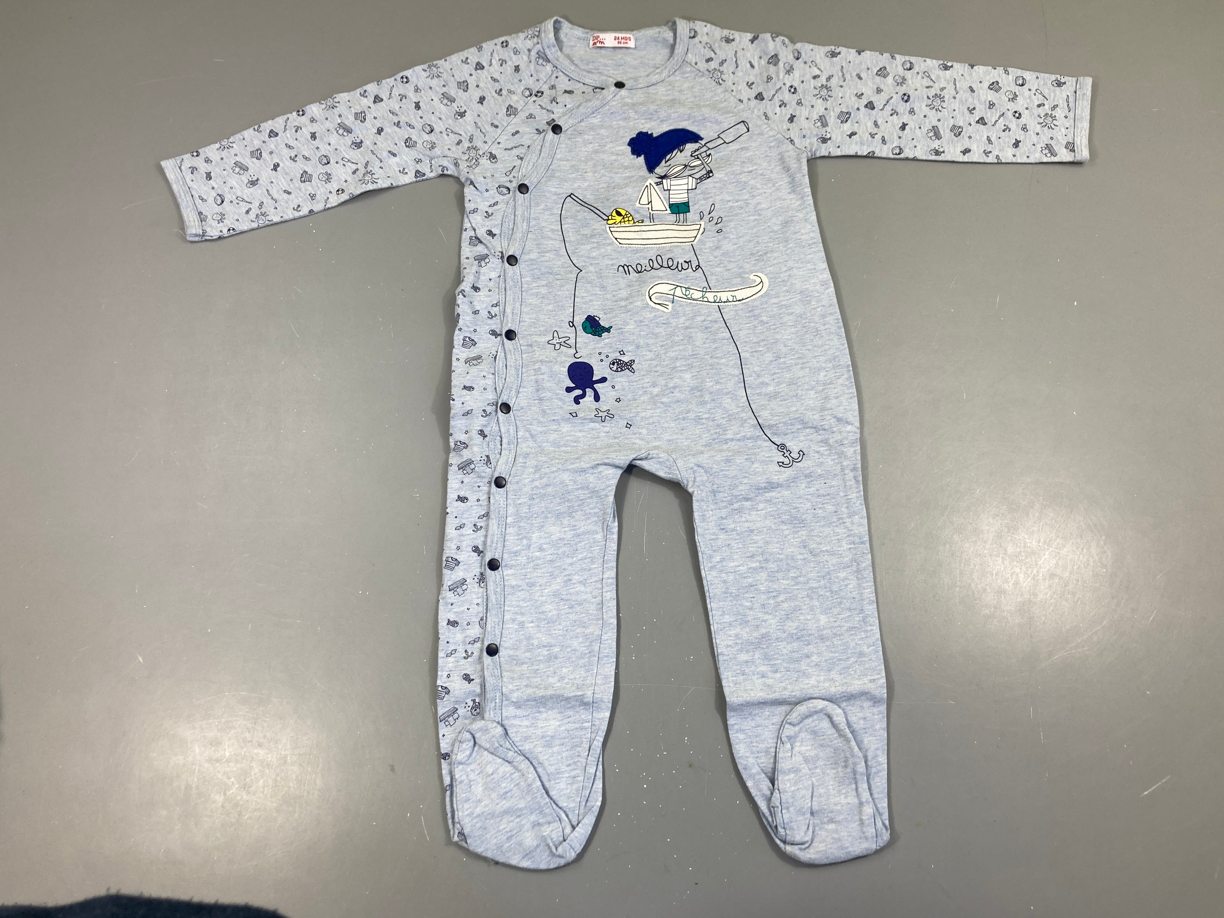 Pyjama jersey bleu chiné bateau